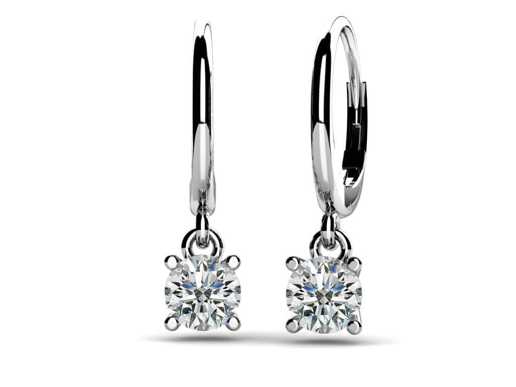 Four-prong round diamond drop earrings with leverbacks in 14KT gold – view 2 of 3