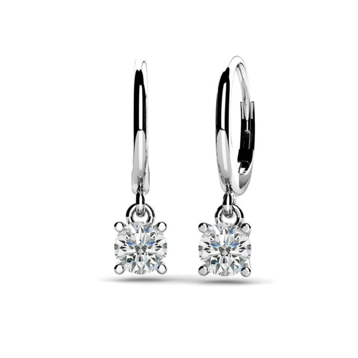 Four-prong round diamond drop earrings with leverbacks in 14KT gold – view 1 of 3