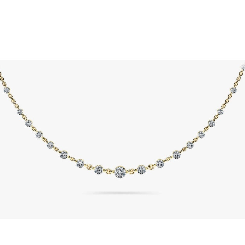 Graduated Diamond And Chain Link Necklace- Choice of 4.05ct to 6.18ct TW - Lab Diamonds - Lab Diamond Necklace