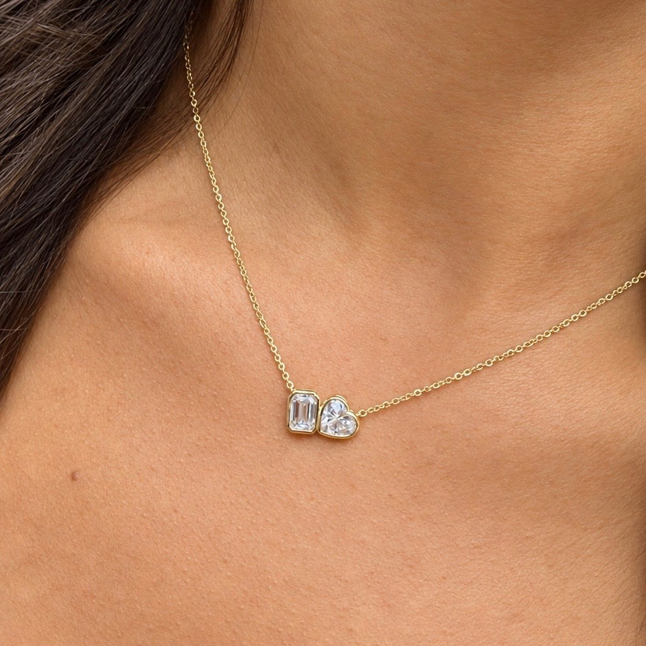 Heart and Emerald Toi Et Moi Necklace – view 2 of 3