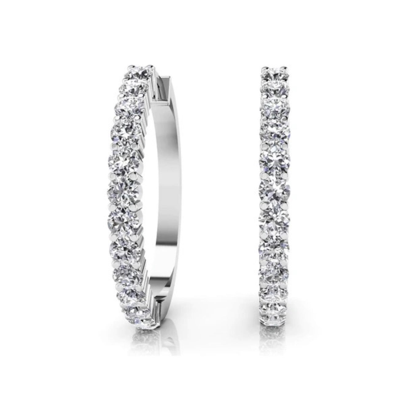 Lab Diamond Hoop Earrings - Choice of White or Yellow Gold -.49ct to 1.56ct Total Weight - Lab Hoop Earrings