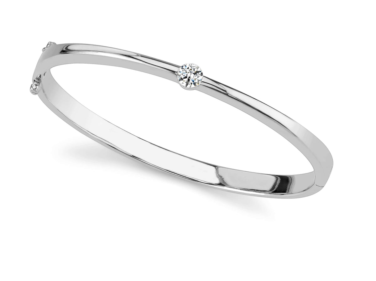 Lab Diamond Single Shiny Diamond Bangle Bracelet- Choice of White Gold or Yellow Gold -.50ct to 1.00ct - Lab Diamond
