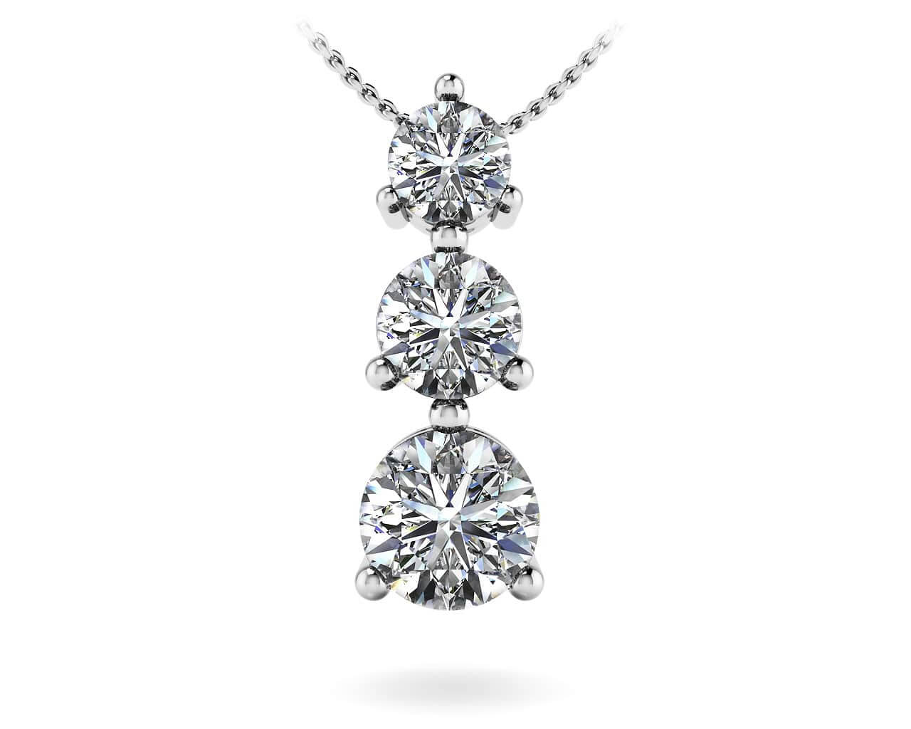 Lab Diamond Three Prong 3 Stone Pendant In 14K Yellow Gold Or White Gold - Lab Diamond Necklace