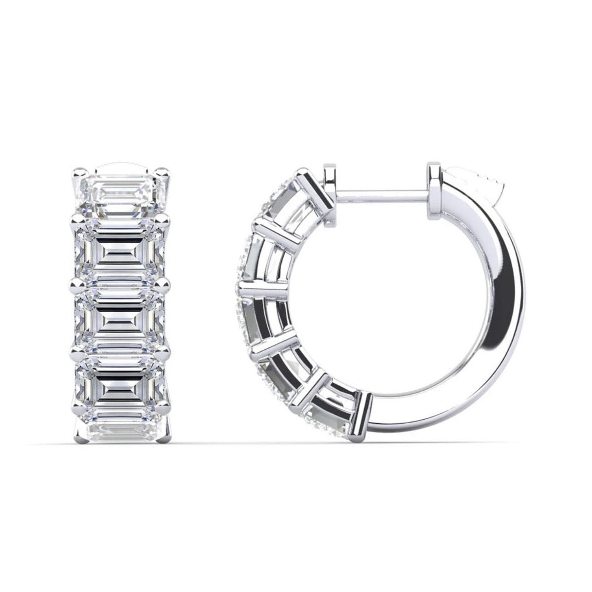 Lab Emerald Cut Diamond Hoop Earrings - Choice of 2.00ct to 10.00ct Total Weight - White Gold or Yellow Gold - Lab Hoop