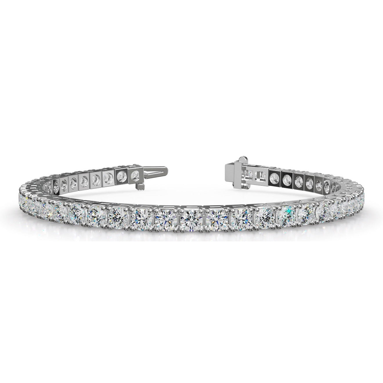 Round diamond tennis bracelet in 18k white gold – full length view
