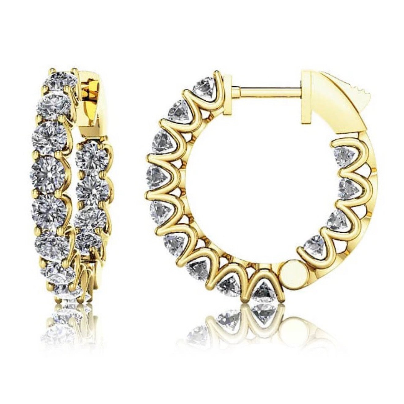 Lab Round Diamond Hoop Earrings - 1.12ct to 3.52ct Total Weight - Choice of White or Yellow Gold - Lab Hoop Earrings
