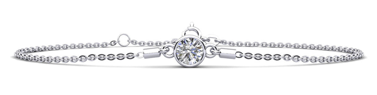 Lab Solitaire Brilliant Round Diamond Adjustable Bracelet- Choice of White Gold or Yellow Gold -.35ct to 1.00ct Total