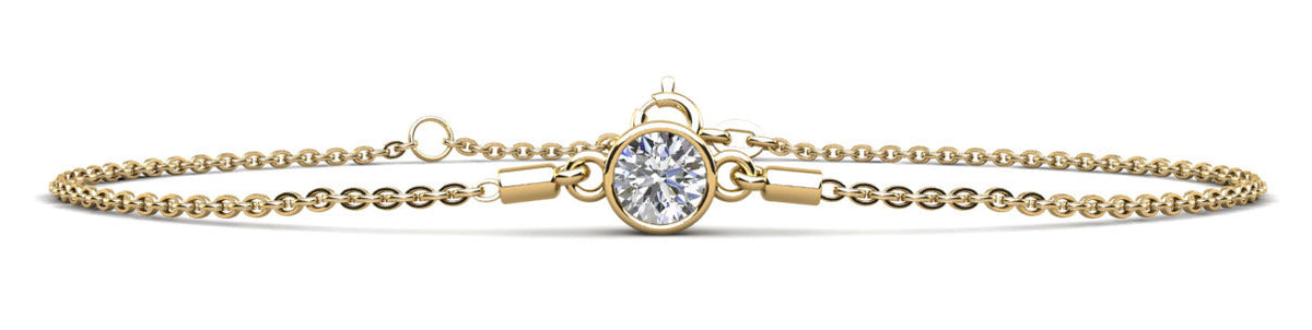 Lab Solitaire Brilliant Round Diamond Adjustable Bracelet- Choice of White Gold or Yellow Gold -.35ct to 1.00ct Total