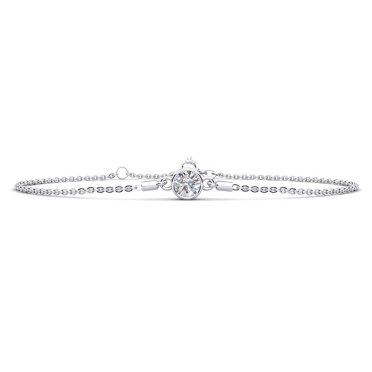 Lab Solitaire Brilliant Round Diamond Adjustable Bracelet- Choice of White Gold or Yellow Gold -.35ct to 1.00ct Total