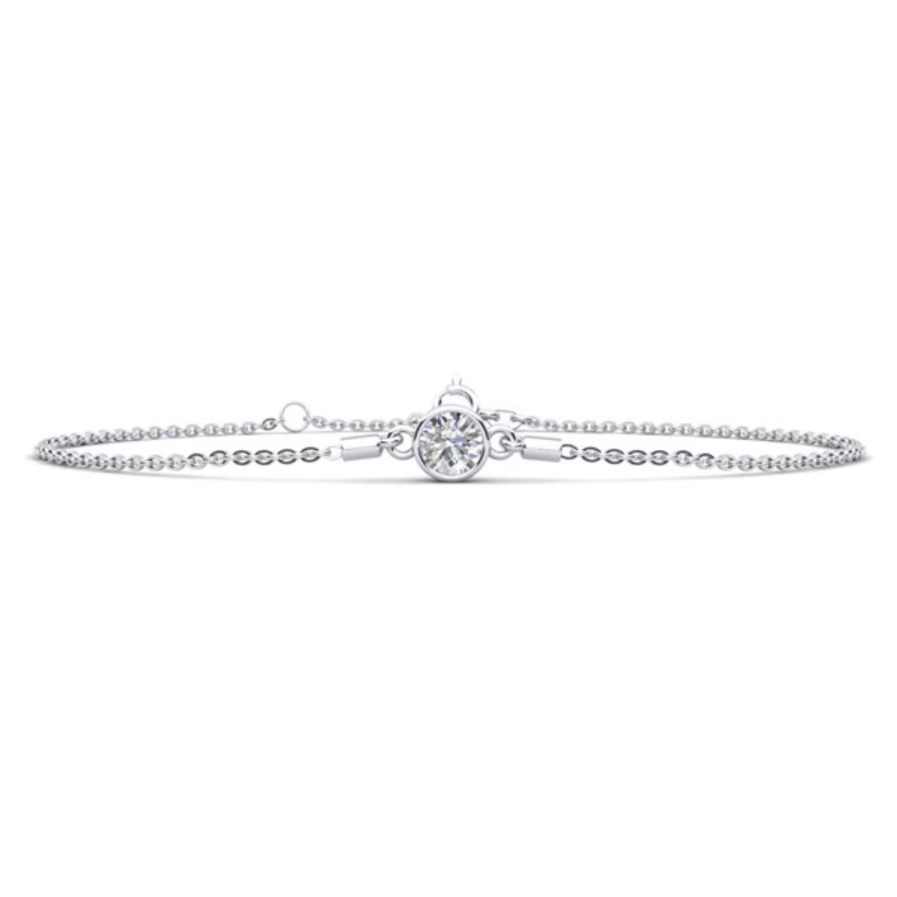 Lab Solitaire Brilliant Round Diamond Adjustable Bracelet- Choice of White Gold or Yellow Gold -.35ct to 1.00ct Total