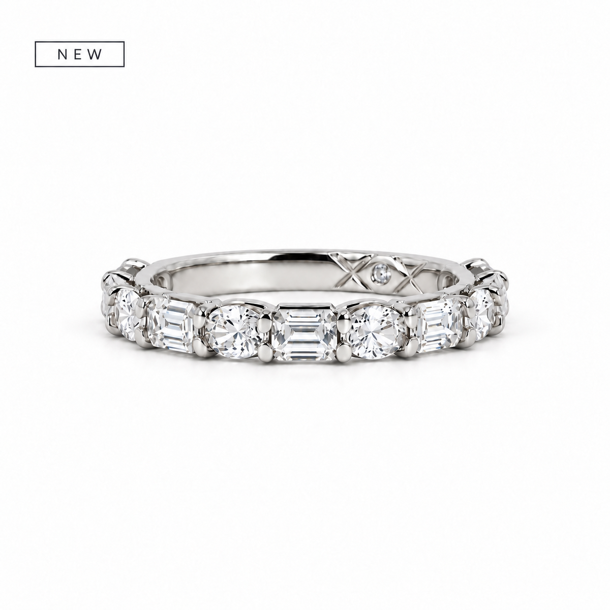 Ladies alternating oval and emerald cut prong wedding band, 1.10ct TW – view 1 of 3