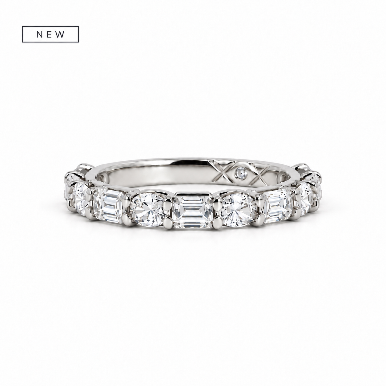 Ladies alternating oval and emerald cut prong wedding band, 1.10ct TW – view 1 of 3