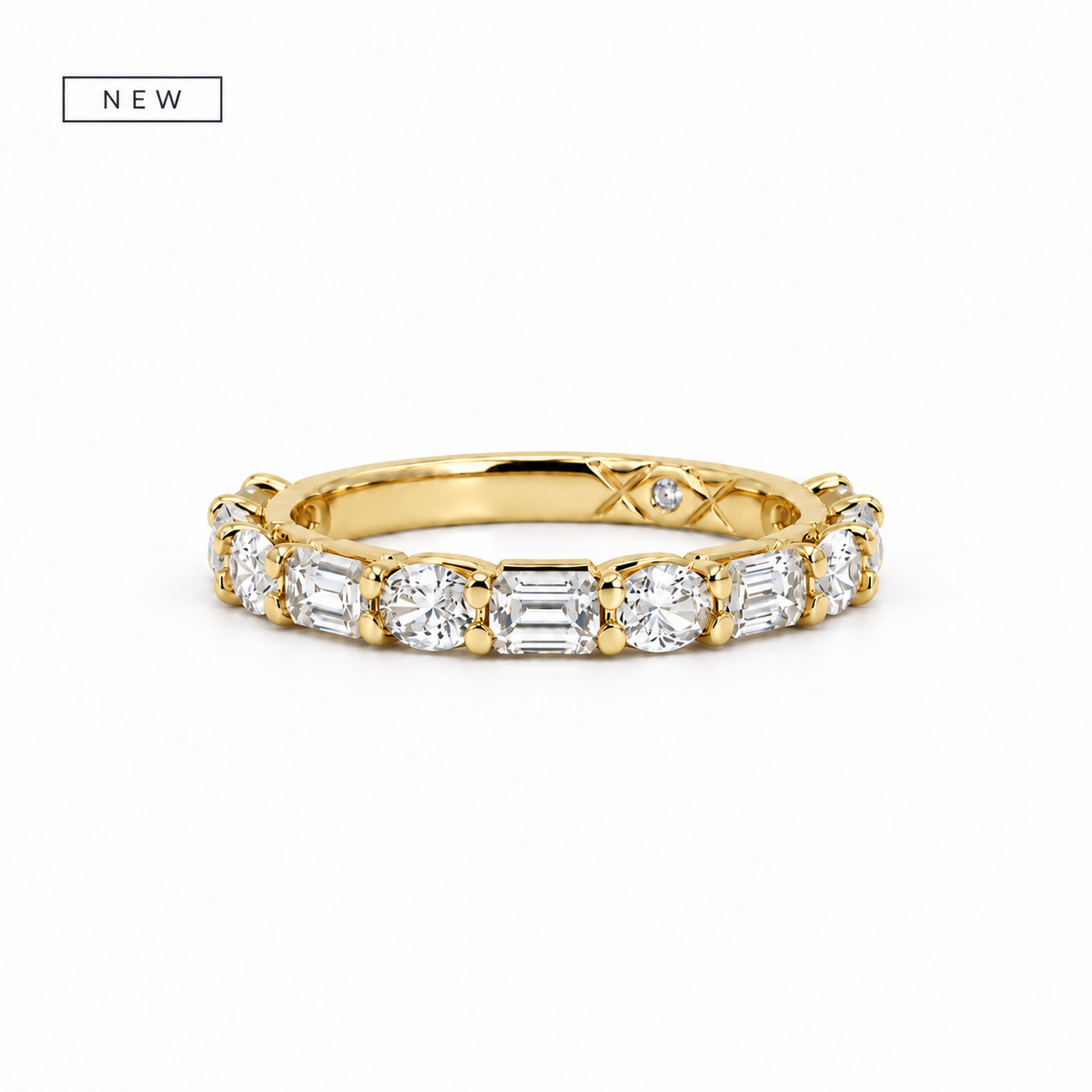 Ladies alternating oval and emerald cut prong wedding band, 1.10ct TW – view 2 of 3