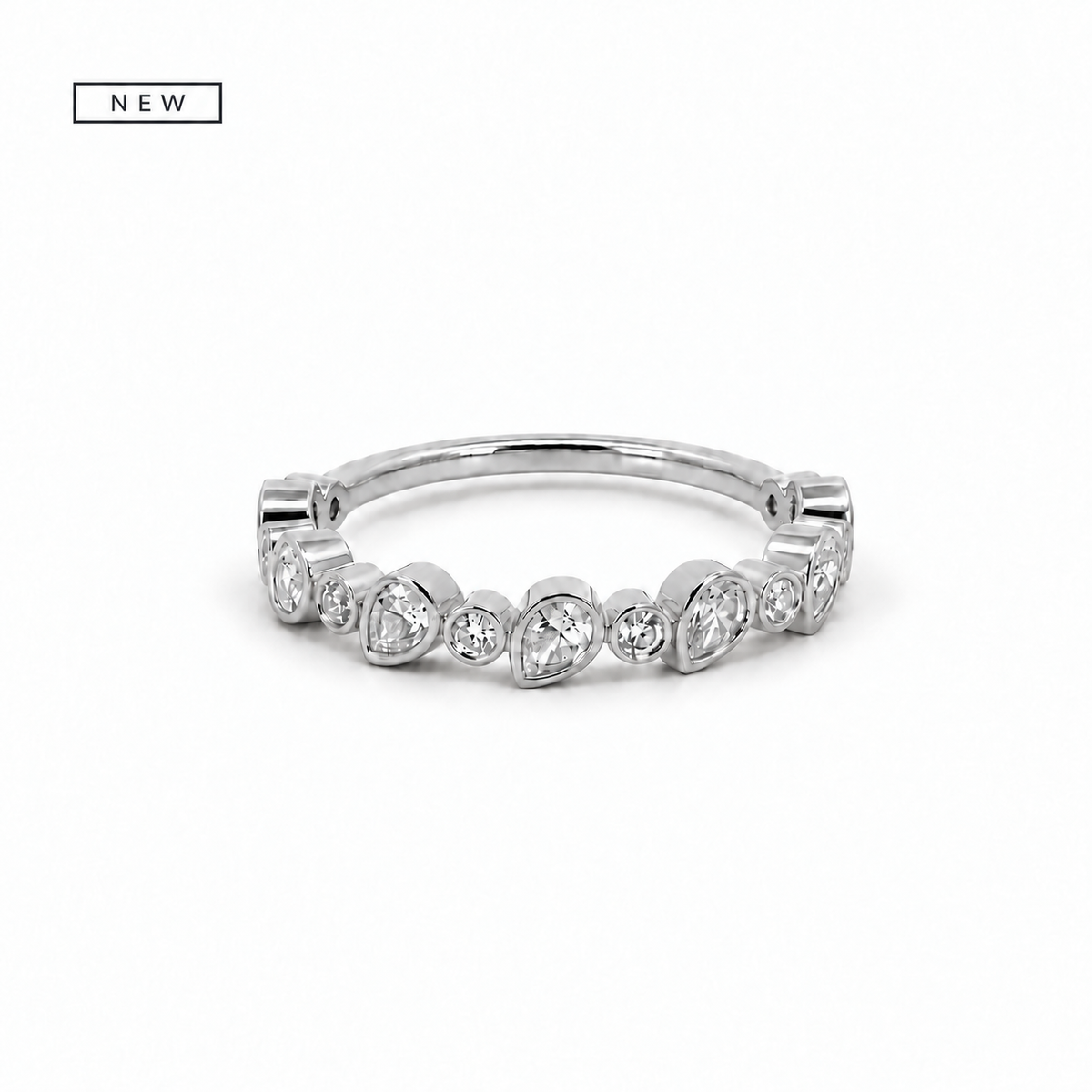 Ladies alternating pear and round bezel wedding band, .47ct TW – view 3 of 3