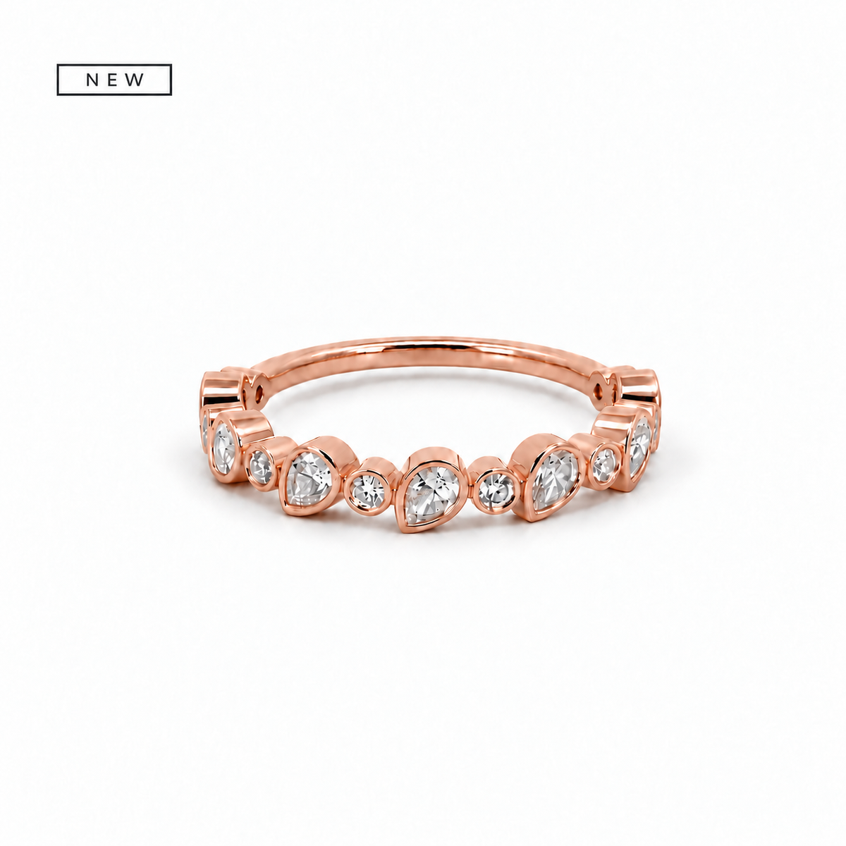 Ladies alternating pear and round bezel wedding band, .47ct TW – view 2 of 3