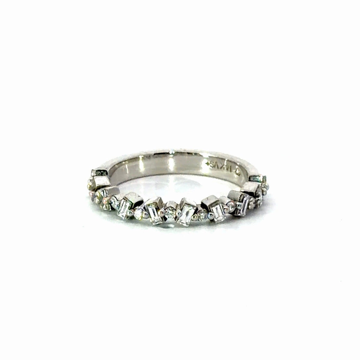 Ladies Baguete and Round Diamond Station Band - Ladies Wedding Bands