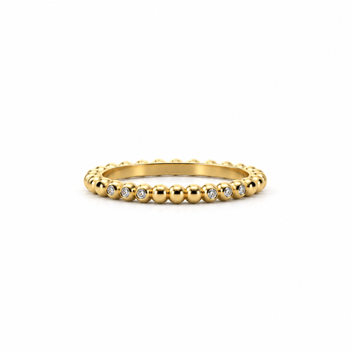 Ladies gold bead and round diamond trio wedding band, 1.00MM diamonds, .075ct TW – view 1 of 3