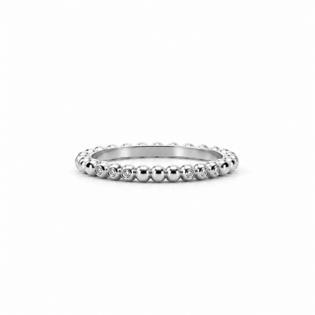 Ladies gold bead and round diamond trio wedding band, 1.00MM diamonds, .075ct TW – view 3 of 3