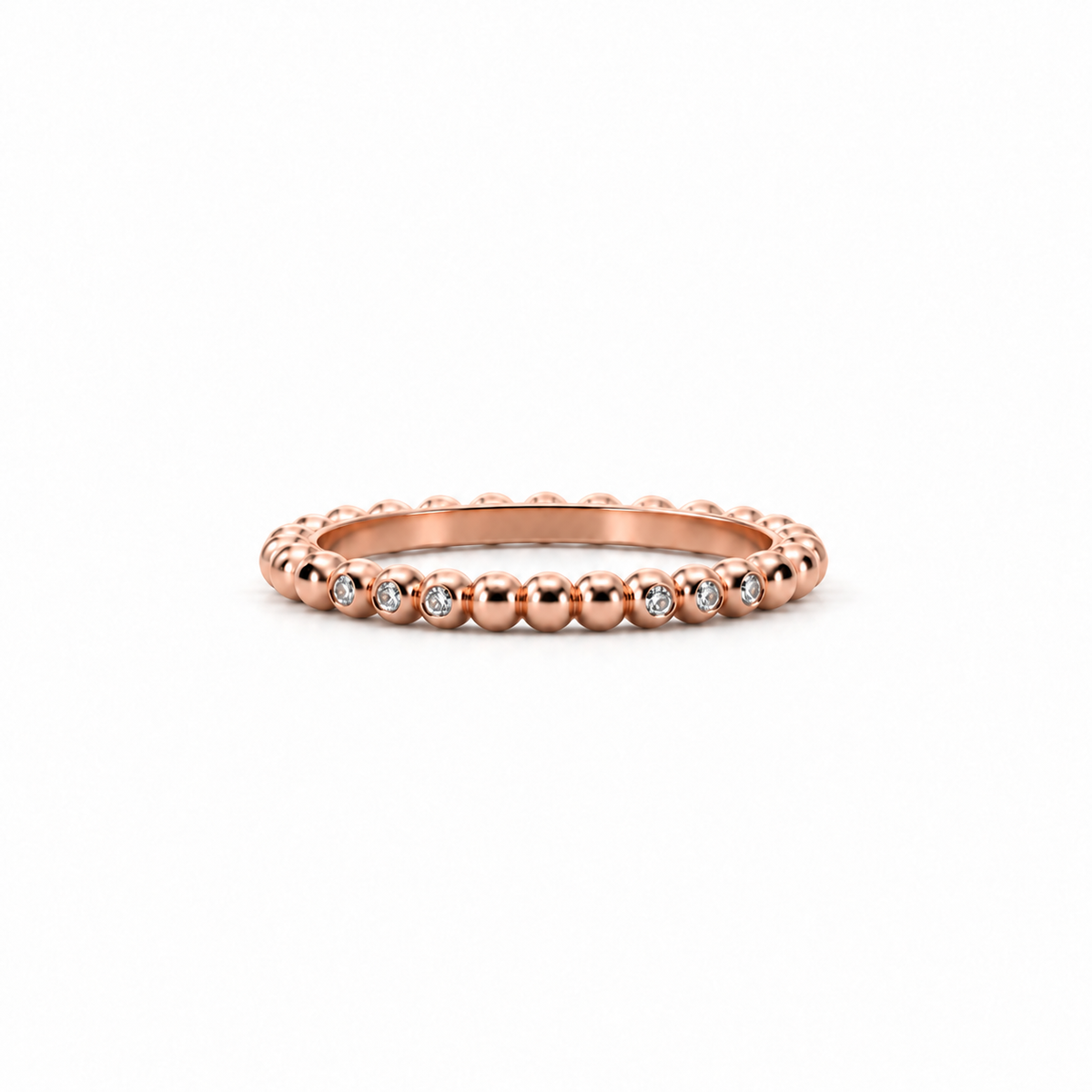 Ladies gold bead and round diamond trio wedding band, 1.00MM diamonds, .075ct TW – view 2 of 3