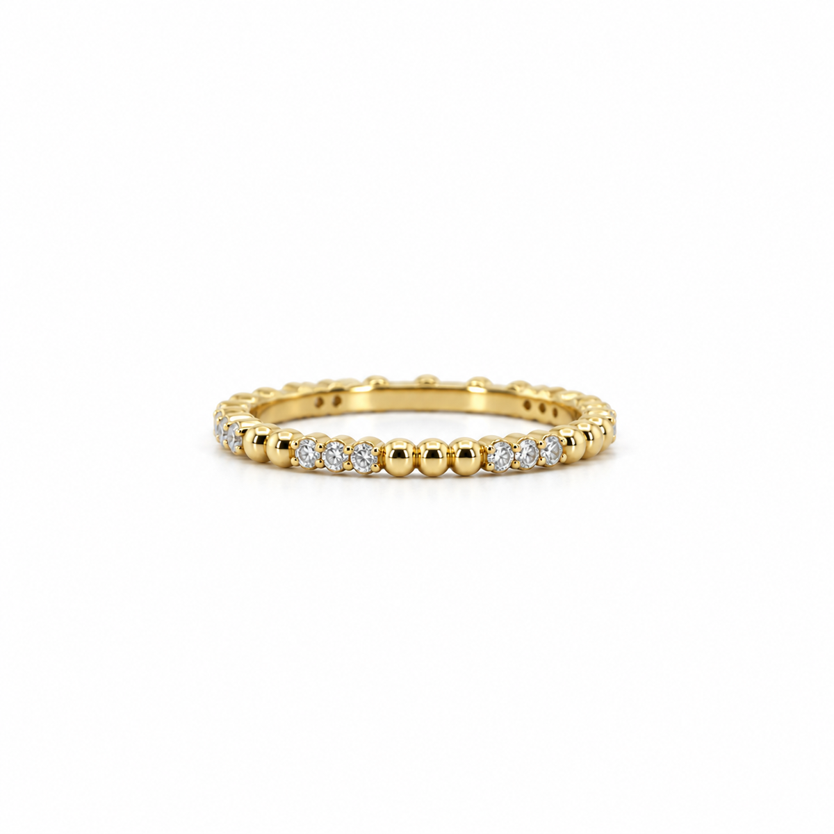 Ladies gold bead and round diamond trio wedding band, 1.50MM diamonds, .225ct TW – view 1 of 3