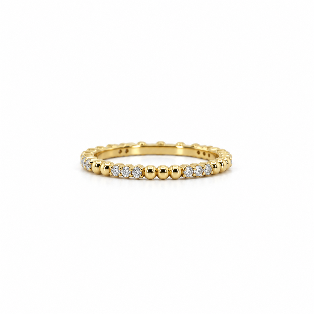 Ladies gold bead and round diamond trio wedding band, 1.50MM diamonds, .225ct TW – view 1 of 3