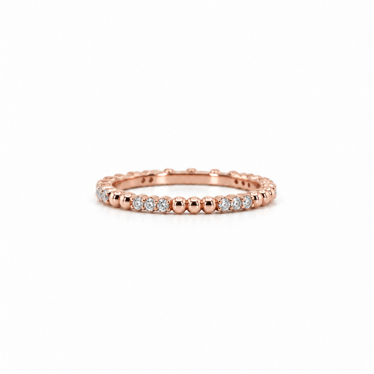 Ladies gold bead and round diamond trio wedding band, 1.50MM diamonds, .225ct TW – view 3 of 3