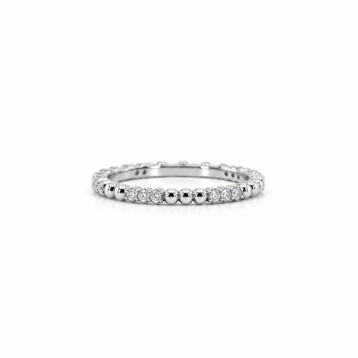 Ladies gold bead and round diamond trio wedding band, 1.50MM diamonds, .225ct TW – view 2 of 3