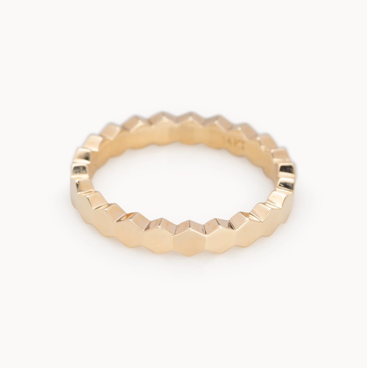 Ladies Hexagon Shape Wedding Band - 14KT Yellow / White or Rose Gold - Ladies Wedding Bands