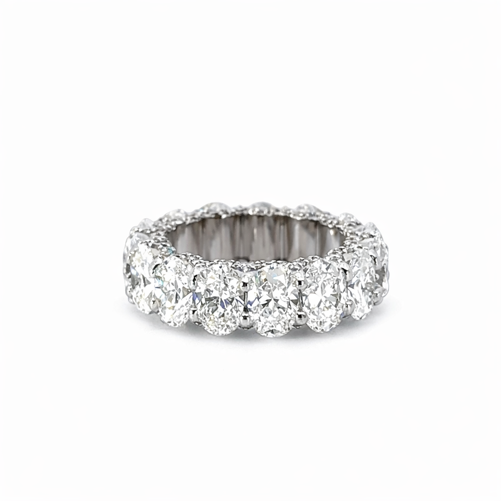 Ladies Large Oval Diamond Eternity Band with Diamond Prongs - Ladies Wedding Bands