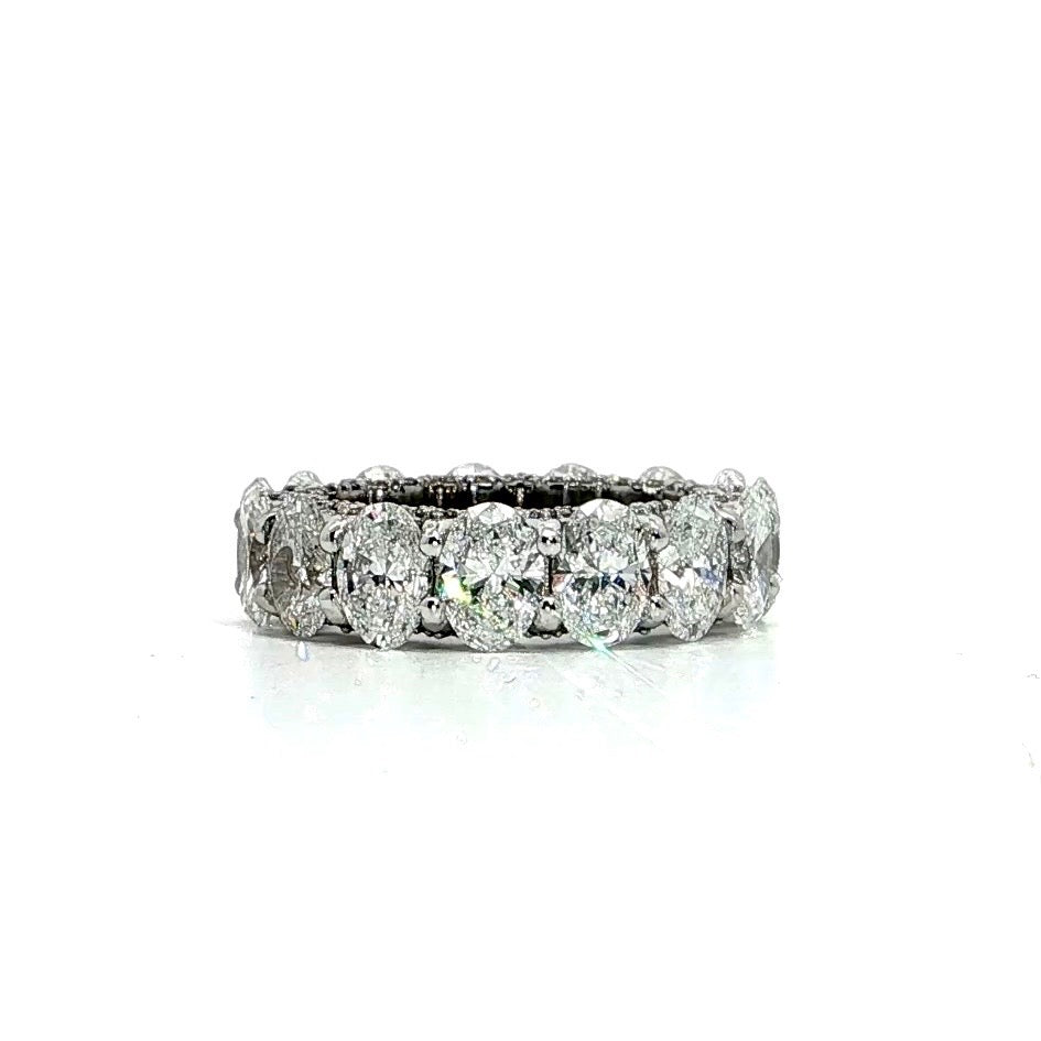 Ladies Large Oval Diamond Eternity Band with Diamond Prongs - Ladies Wedding Bands