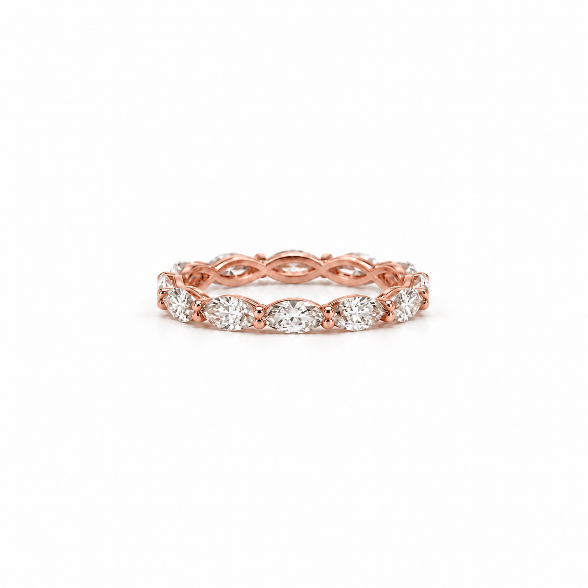 Ladies marquise cut diamond eternity band, .12ct stones – view 3 of 4