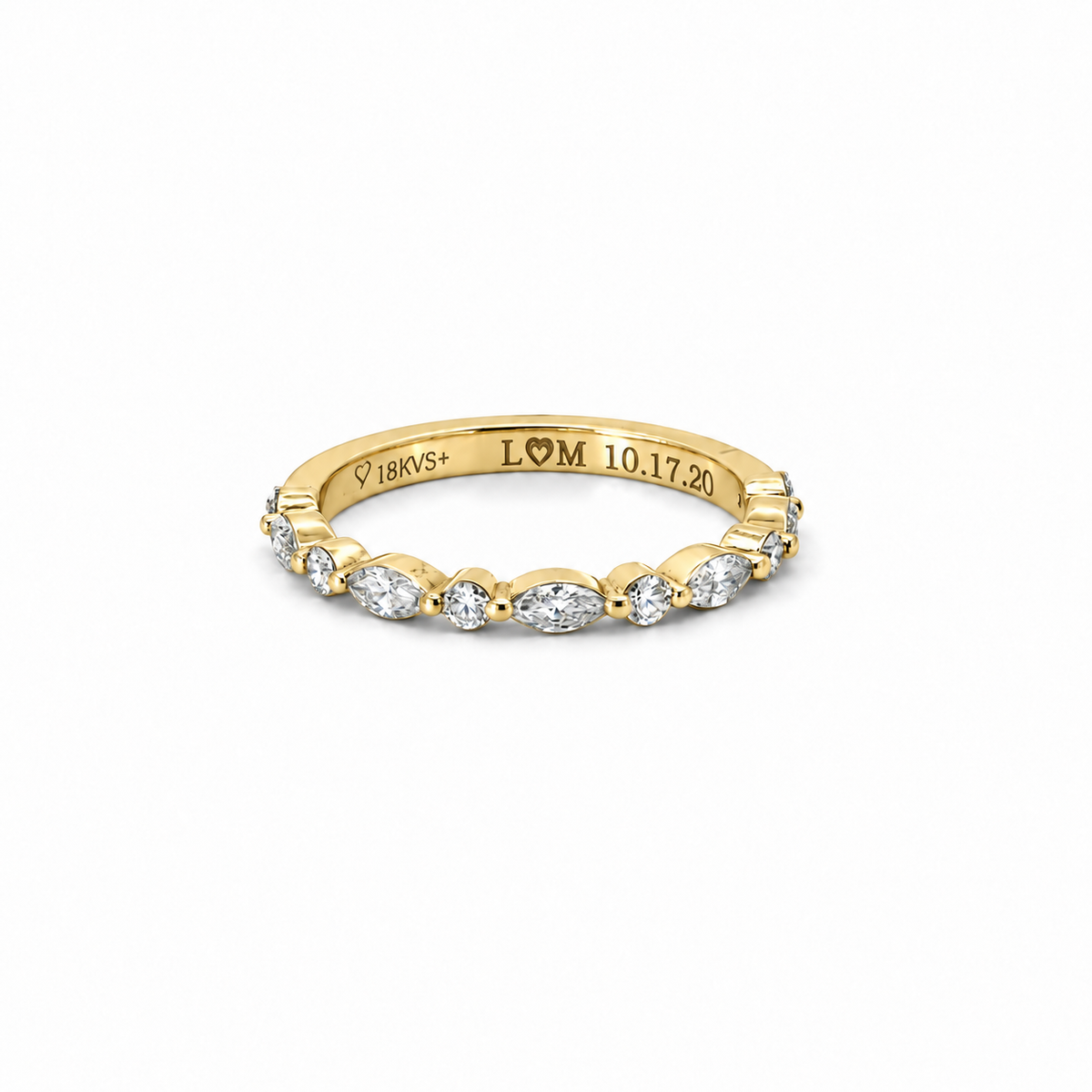 Ladies Marquise & Round Shared Bead Band – view 2 of 3