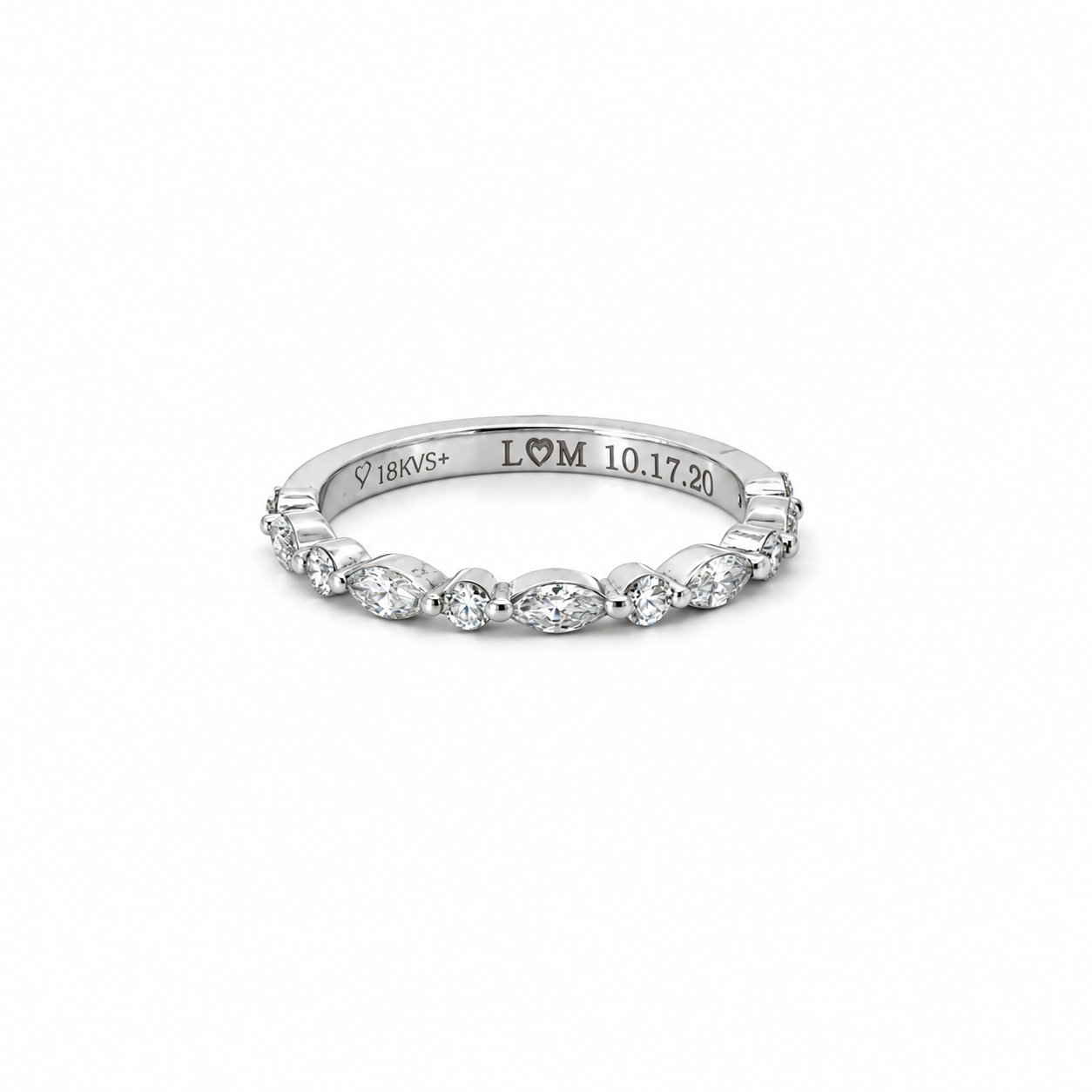 Ladies Marquise & Round Shared Bead Band – view 1 of 3