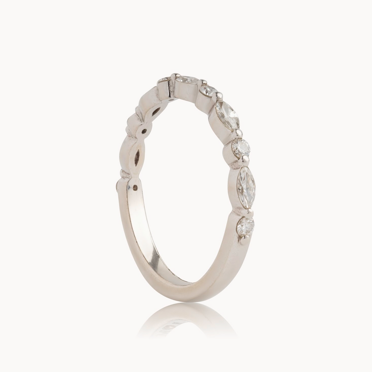 Ladies Marquise / Round Shared Bead Wedding Band - Choice of White Gold Yellow Gold or Rose Gold - Natural Diamonds