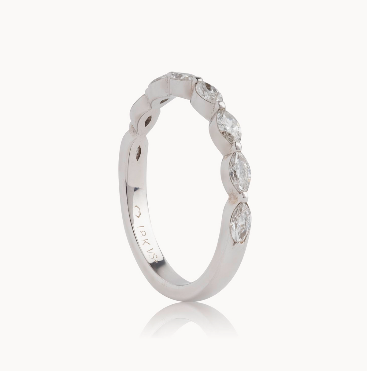 Ladies Marquise Shared Bead Wedding Band - Choice of White Gold Yellow Gold or Rose Gold - Natural Diamonds - Ladies