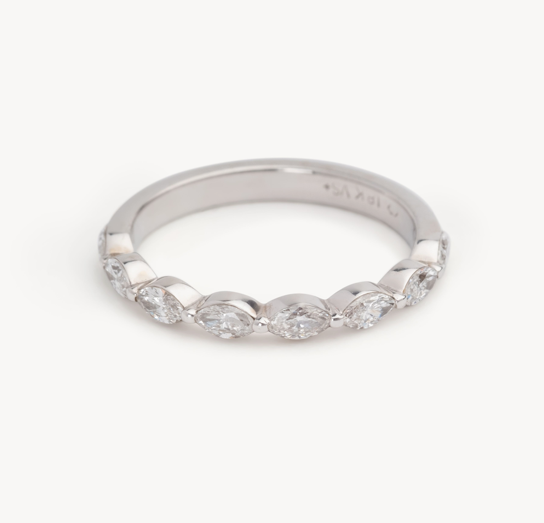 Ladies Marquise Shared Bead Wedding Band - Choice of White Gold Yellow Gold or Rose Gold - Natural Diamonds - Ladies