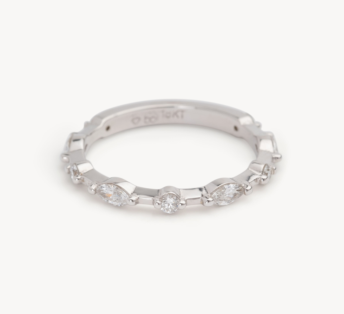 Ladies Round & Marquise Spaced Out Band - Ladies Wedding Bands
