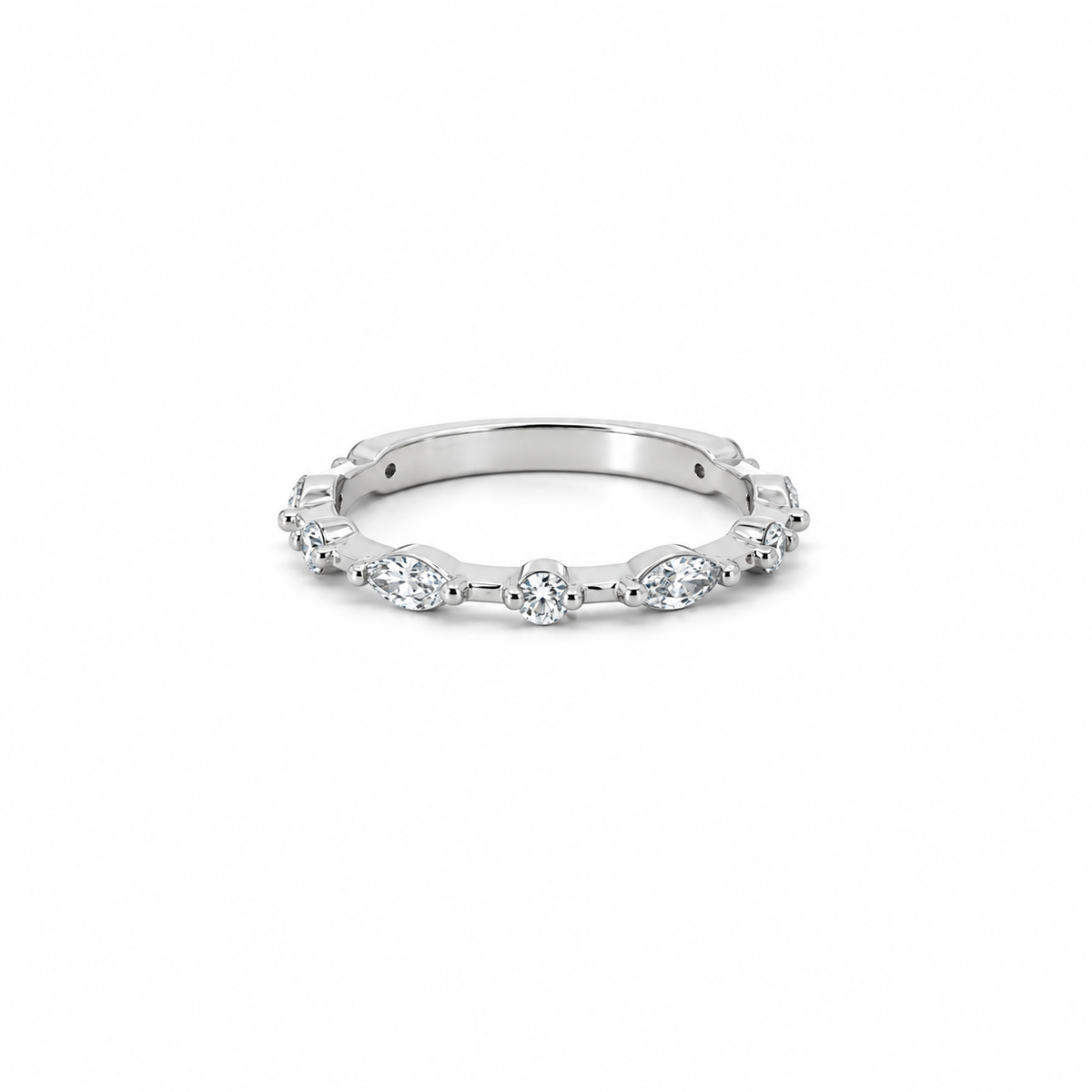 Ladies Round & Marquise Spaced Out Band - Ladies Wedding Bands