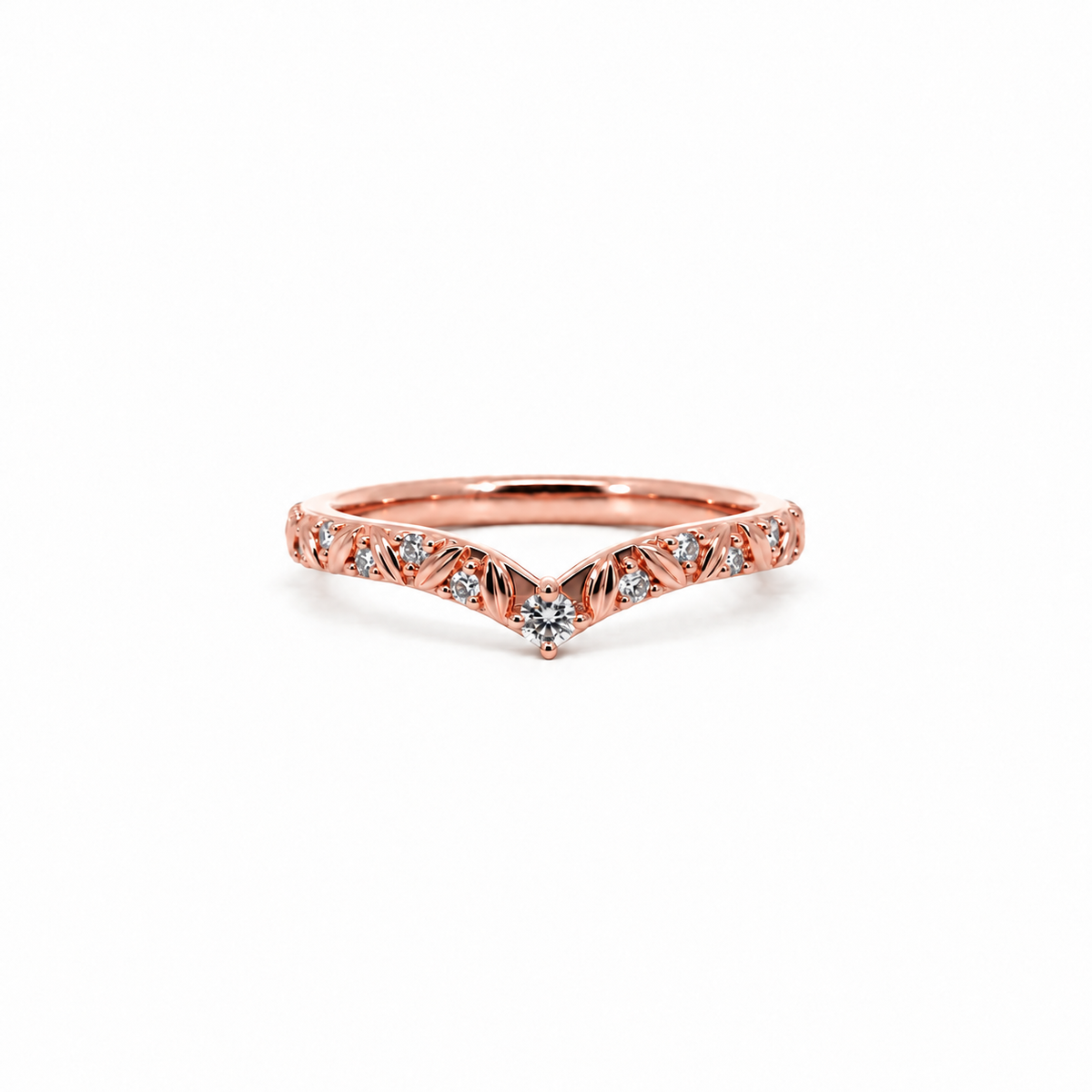 Ladies sculpted leaf chevron diamond wedding band, .10ct TW – view 3 of 3