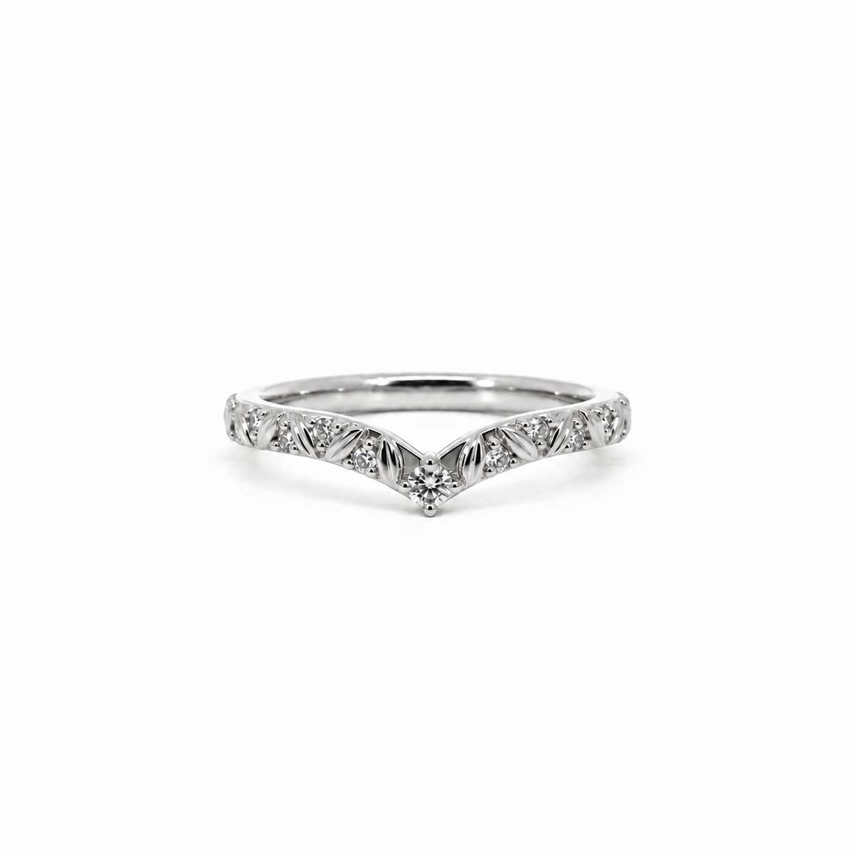 Ladies sculpted leaf chevron diamond wedding band, .10ct TW – view 2 of 3