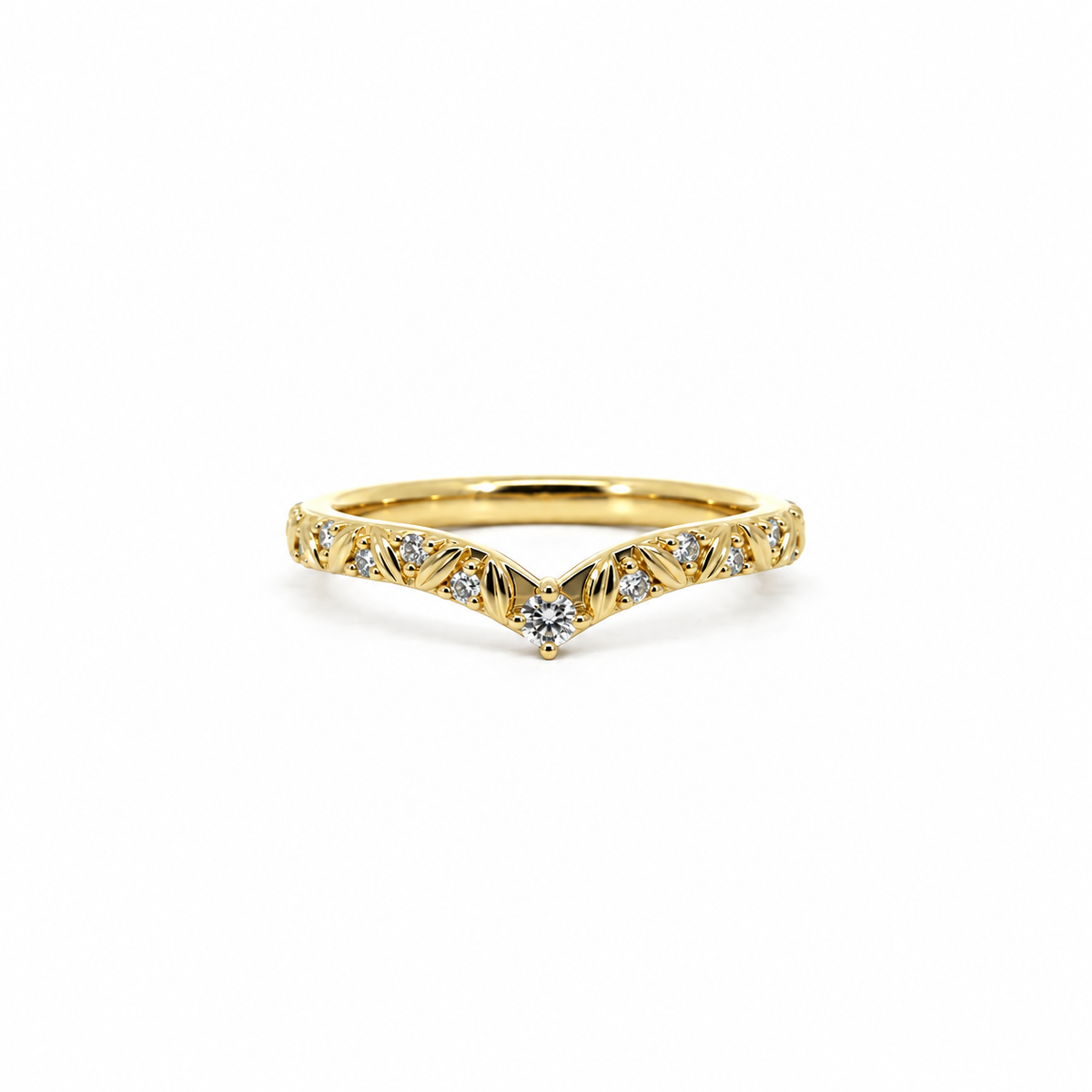 Ladies sculpted leaf chevron diamond wedding band, .10ct TW – view 1 of 3