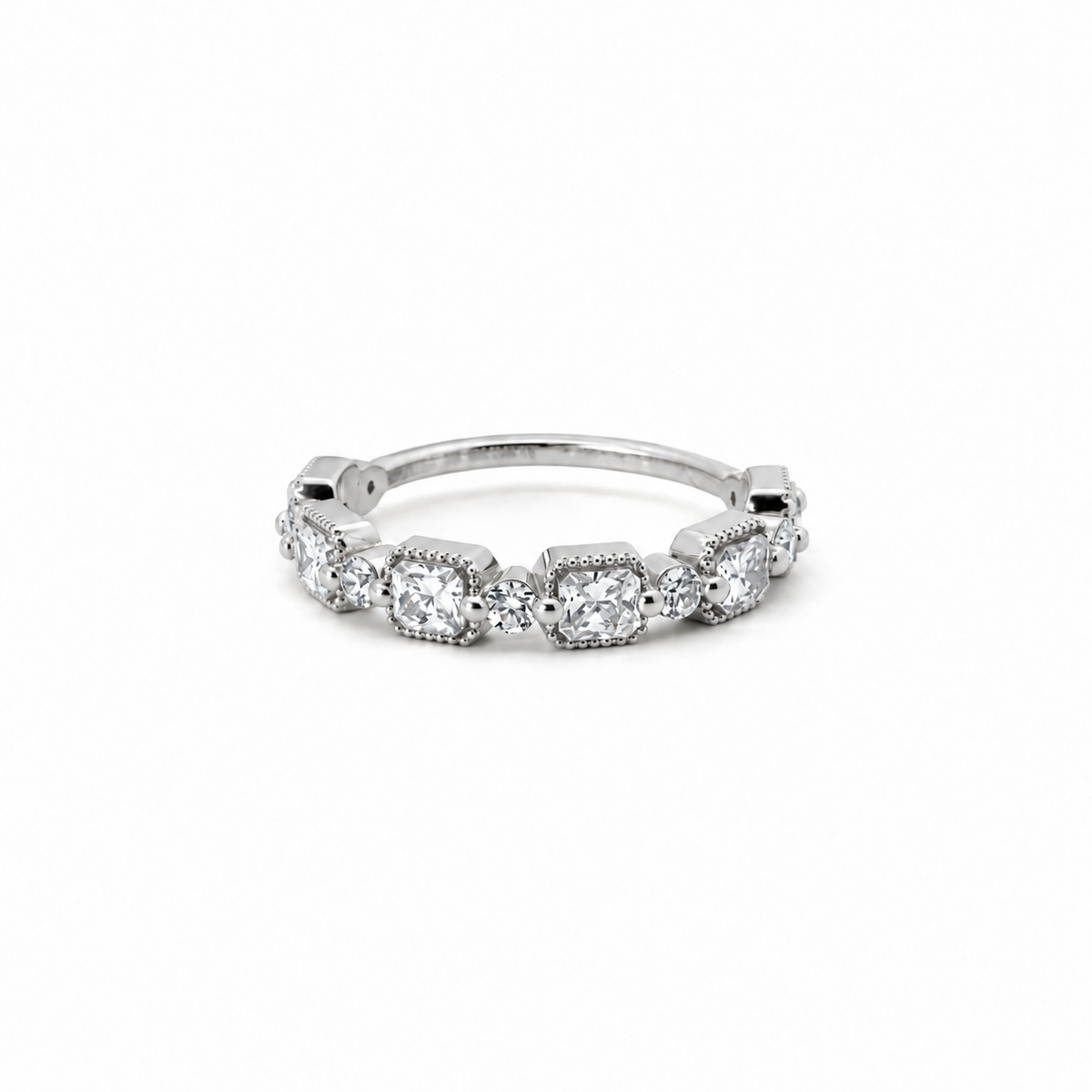Ladies Vintage Emerald & Round Cut Diamond Band – view 2 of 3