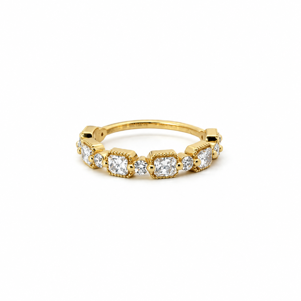 Ladies Vintage Emerald & Round Cut Diamond Band – view 1 of 3