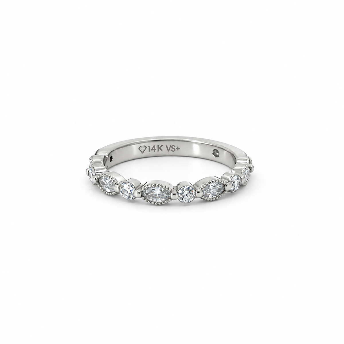 Ladies Vintage Marquise / Round Cut Station Band – view 2 of 3