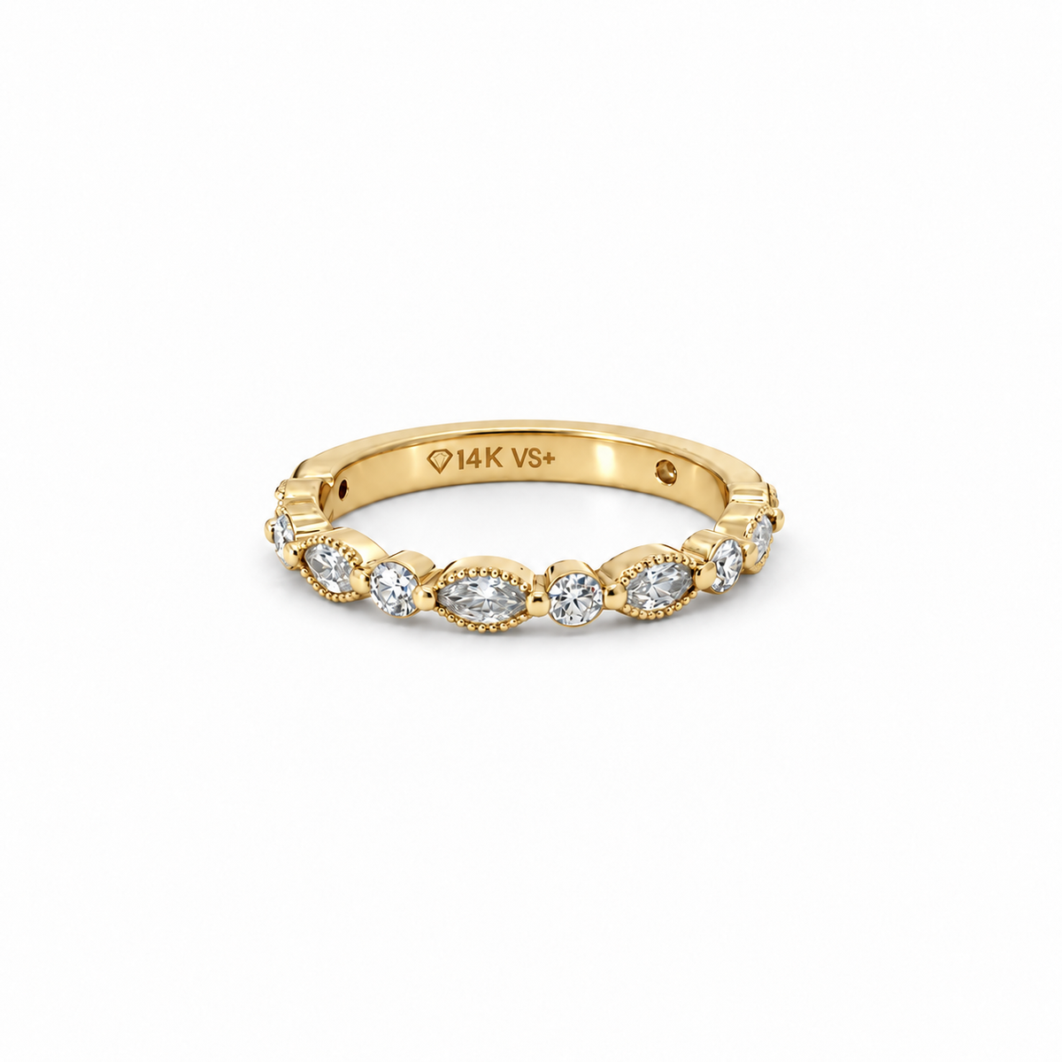 Ladies Vintage Marquise / Round Cut Station Band – view 1 of 3