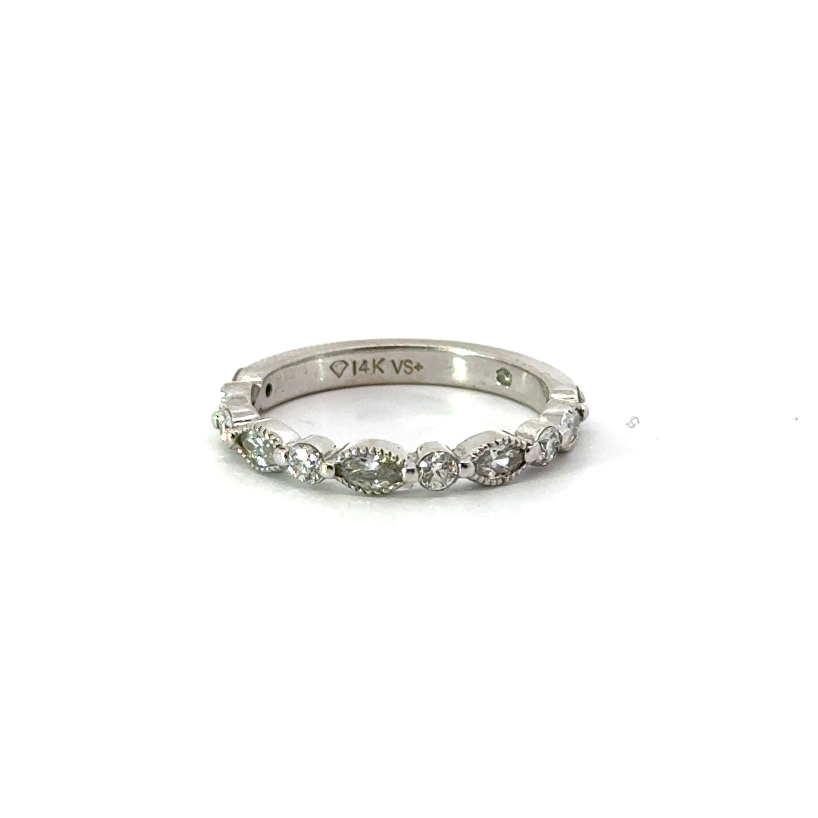 Ladies Vintage Marquise / Round Cut Station Wedding Band - Natural Diamonds - Ladies Wedding Bands