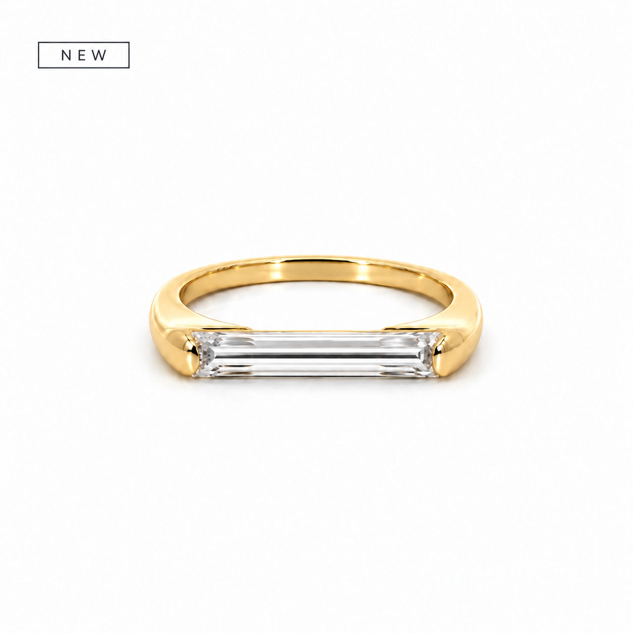 Long straight baguette ladies diamond wedding band in gold – view 1 of 2