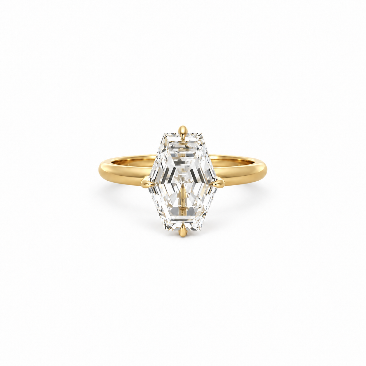 Lozenge cut lab diamond solitaire engagement ring, 18k yellow gold – front view