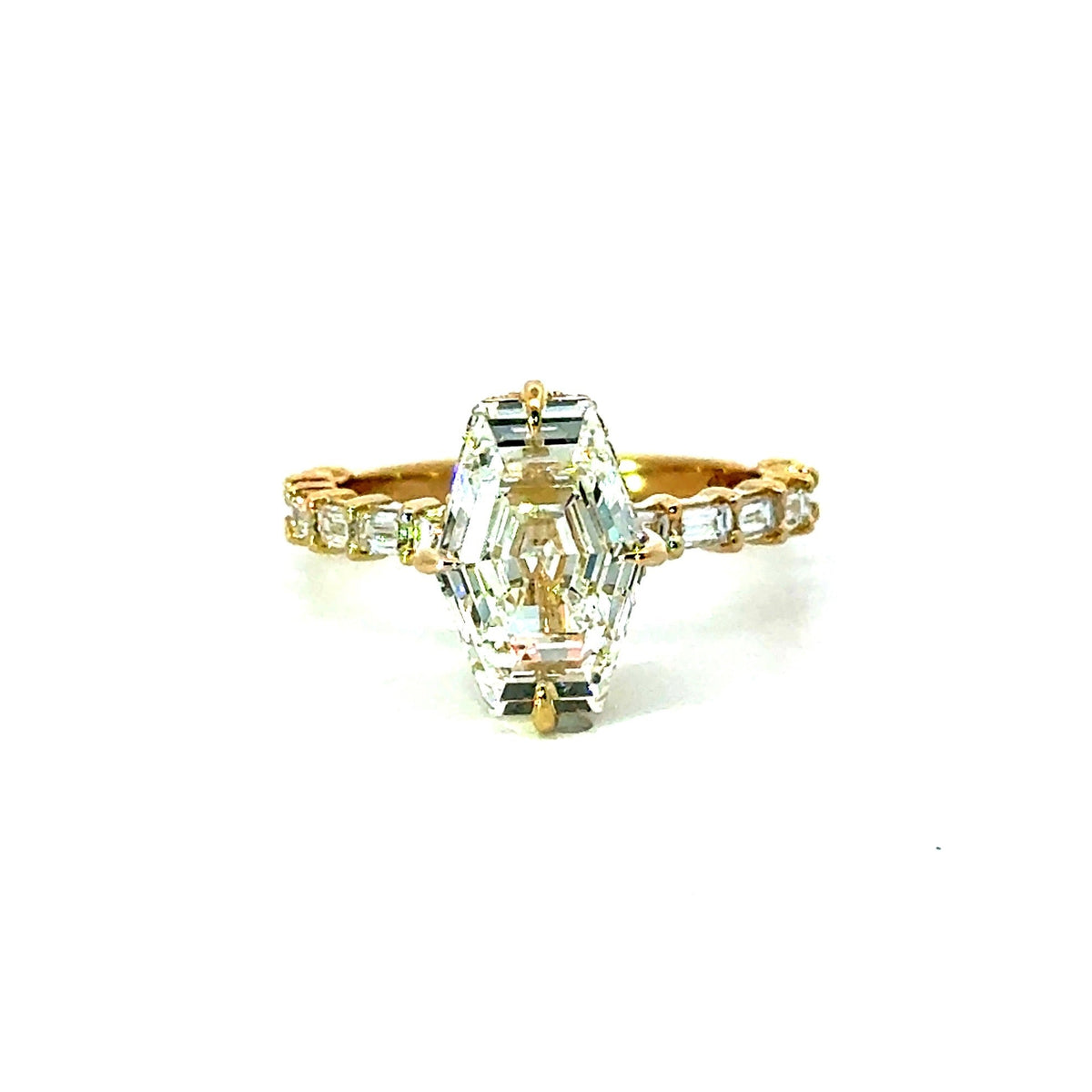 Lozenge Cut Lab Diamond - Straight Baguette Shank with Reverse Halo - Avaialble in 1.00ct - 7.00ct - Lab Engagement Ring