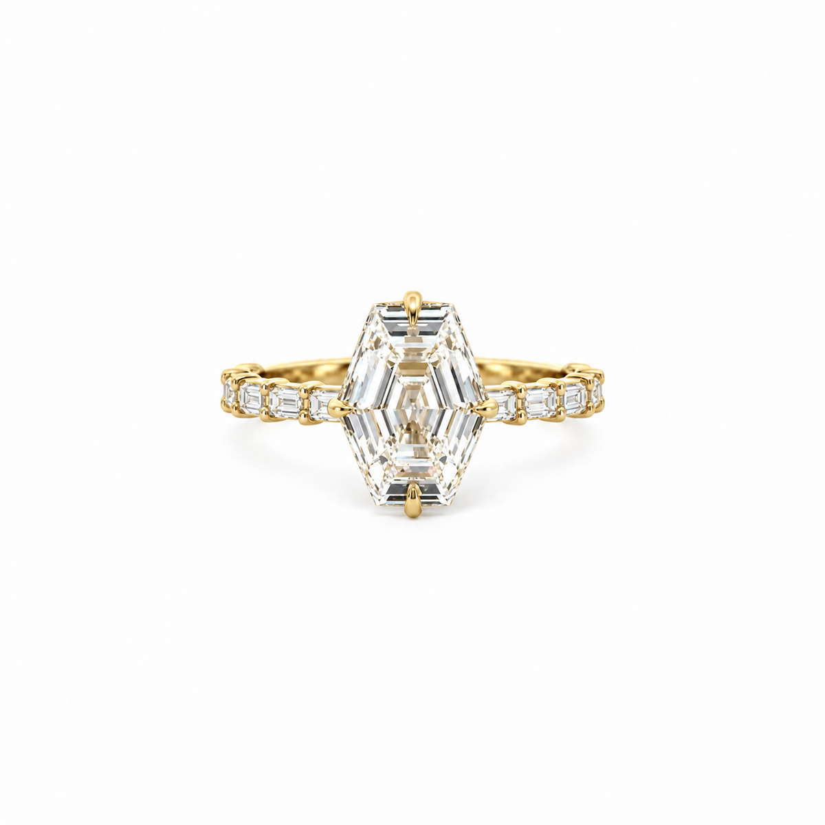 Lozenge Cut Lab Diamond - Straight Baguette Shank with Reverse Halo - Avaialble in 1.00ct - 7.00ct - Lab Engagement Ring
